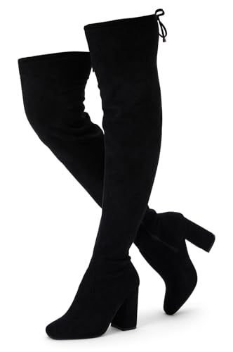 Vepose Women's 995A Thigh High Over The Knee Boots Black Suede Chunky High Block Heel Boots Fashion Shoes for Women Size 8(CJY995A Black 08)