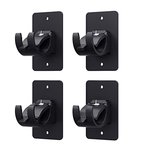 4 Pieces Self Adhesive Curtain Rod Bracket, Universal Plastic Curtain Rod Holders, No Drill Curtain Rod Brackets Curtain Rod Hooks for Bathroom, Bedroom, Livingroom, Kitchen (Black)