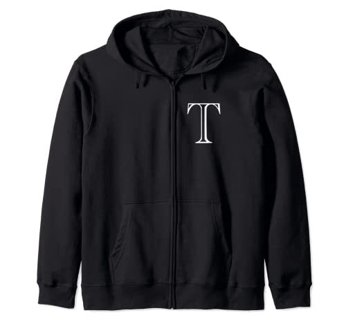 The Letter T Classic Style Capital Alphabet Monogram Initial Zip Hoodie