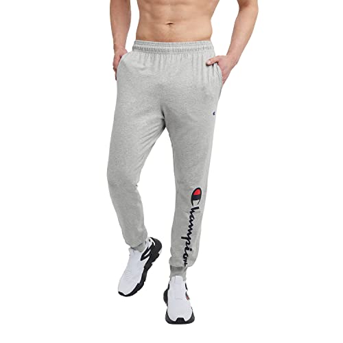 Champion Joggers, Lightweight Lounge, Jersey Graphic Pants for Men, 31', Oxford Gray Script, Medium