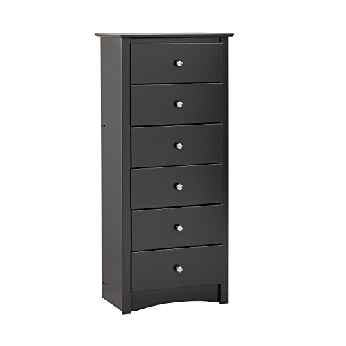 Prepac Sonoma 6 Drawer Tall Chest For Bedroom, 17.65' D x 23.25' W x 53' H, Black