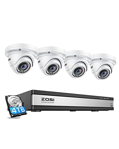 ZOSI 16CH 4K PoE Home Security Camera System with 4TB HDD H 265 16 Channel 8MP NVR Recorder 4pcs Wired 5MP Outdoor PoE IP Dome Cameras Night Vision,Motion Detection,Remote Access,for 24-7 Recording