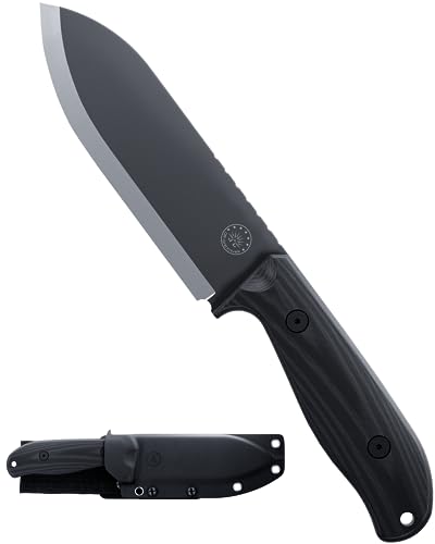 Off-Grid Knives - Ridgeback - Scandi Grind Bushcraft Fixed Blade Knife with Cryo D2 Blade Steel, Micarta Scales, Kydex Sheath, 90 Degree Spine, Hunting, Camping, Fishing, Survival