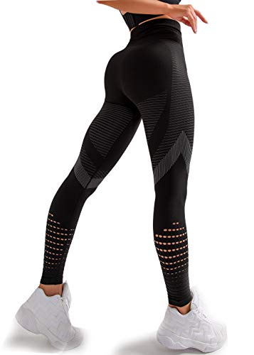 Redqenting High Waisted Leggings for Women Workout Seamless Leggings Yoga Pants Sweat Proof Tummy Control Tights Black