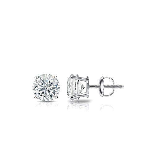 1/2 Carat Lab Grown Diamond Round Stud Earrings in 14k White Gold (E-F, SI1-SI2, cttw), 4-Prong Basket Screw Back by Diamond Wish