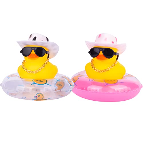MuMyer Car Rubber Duck 2Pcs Duck Car Dashboard Decorations Yellow Duck Car Ornaments for Car Dashboard Decoration Accessories with Mini Swim Ring Sun Hat Necklace and Sunglasses