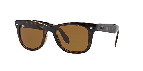 Ray-Ban RB4105 Folding Wayfarer Square Sunglasses, Light Havana/B-15 Brown, 50 mm