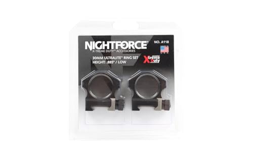 Nightforce X-Treme Duty Ultralite 30mm 4-Screw Hard Anodized Aluminum Gun Scope Rings Mounts - Set of 2, Black, 885' Low (A118)