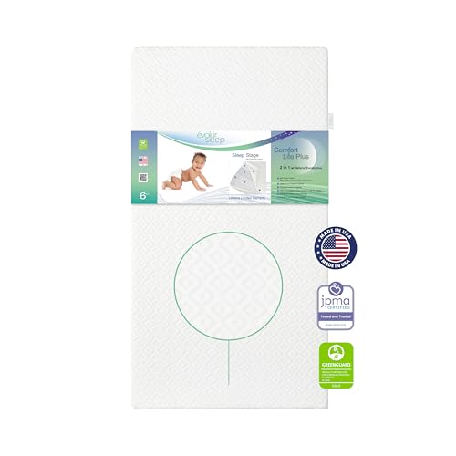 Evolur Sleep Comfort Lite Plus with Natural Eucalyptus Fiber Crib and Toddler Mattress, Greenguard Gold Certified