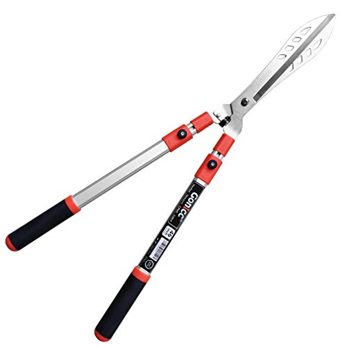 gonicc Professional Adjustable 33'+ 13' Hedge Shears. Handle Length Range 19'-32', with Wavy SK-5 Steel Blade, Adjustable Blade Pressure,Garden Pruning Hand Hedge Trimmers, Grass Clippers Shears