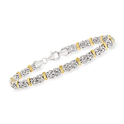 Ross-Simons Sterling Silver and 14kt Yellow Gold Byzantine Station Bracelet. 8 inches