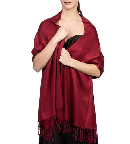 Achillea Large Soft Silky Pashmina Shawl Wrap Scarf in Solid Colors (Maroon/Wine)