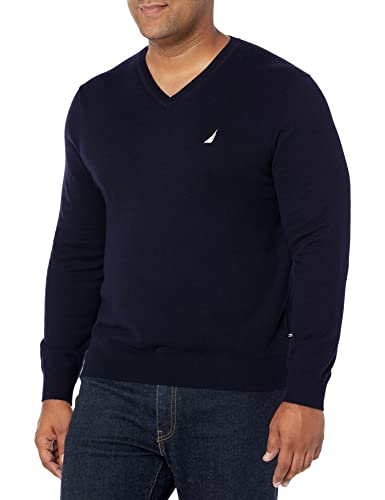 Nautica Men's Classic Fit Soft Lightweight Jersey V-Neck Sweater, Navy, Large