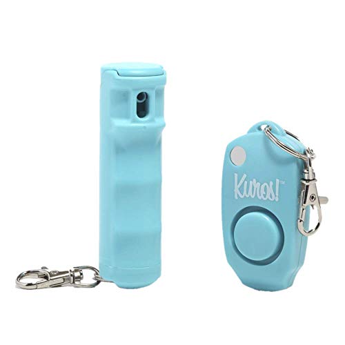 Kuros By Mace Brand Pocket Pepper Spray & Personal Alarm Combo (Turquoise) – 10’ Self Defense Pepper Spray with Flip Top Safety Cap, Leaves UV Dye on Skin, Self Defense Alarm Emits Powerful 130 dB