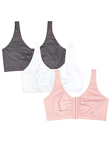 Fruit of the Loom Women's Front Closure Cotton Bra, Blushing Rose/Charcoal/White 3-Pack, 44