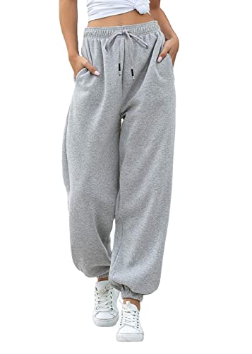 Womens Cinch Bottom Sweat Pants Pockets High Waist Sporty Gym Athletic Fit Jogger Casual Pants Lounge Trousers Gray S