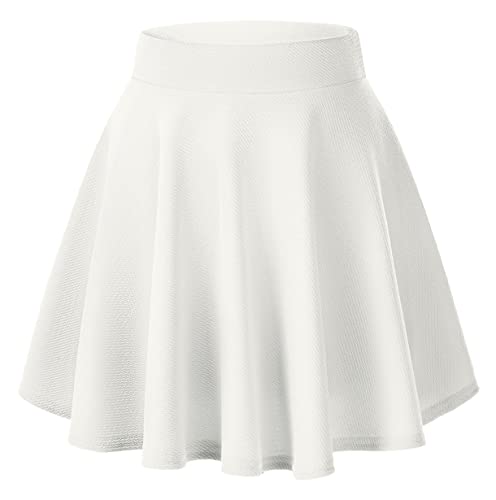 Urban CoCo Women's Basic Versatile Stretchy Flared Casual Mini Skater Skirt (Medium, White)