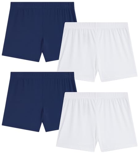 WünderGirl Girls Active Bike Shorts - 4 Pack Cartwheel Under Dress Shorts (4-16), Size 14-16, Navy/White
