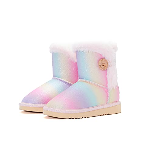 Weestep Wood Button Warm Shearling Winter Lightweight Snow Boots(10 Toddler, Rainbow)
