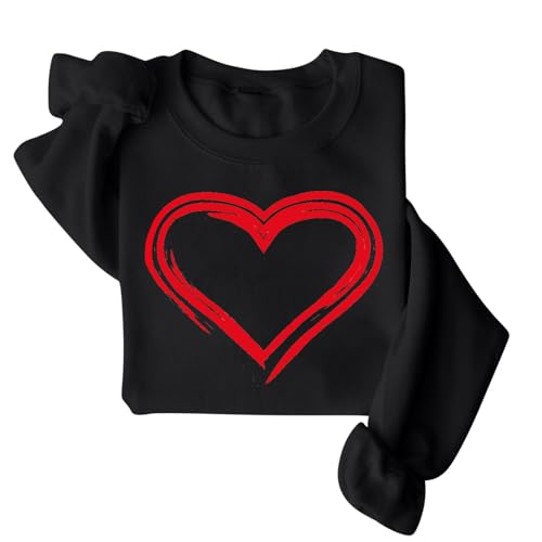 HGps8w Valentine's Day Shirts for Women Oversized Heart Printed Sweatshirts Loose Pullover Drop Shoulder Cute Dating Tops
