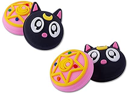 PERFECTSIGHT 4 PCS Cute Thumb Grip Caps for PS5/PS4/Xbox One (Series X, S)/NS Switch Pro Controller, Anime Magic Moon Analog Stick Grips Thumbsticks, 3D Kawaii Silicone Joystick Button Covers (Luna)
