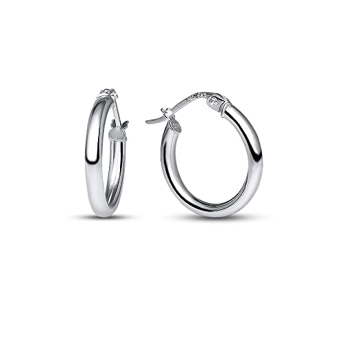 Small Hoop Earrings for Women Silver, Round-tube Design, Small Polish Finish with Click-Top Closure, Tarnish and Nickel Free, 15mm Diameter