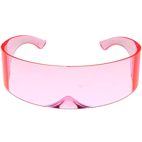 zeroUV 80s Futuristic Cyclops Cyberpunk Visor Sunglasses with Translucent Lens (Pink)