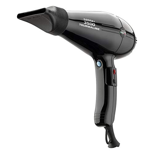 GAMMA+ 3500 Professional Salon Tourmaline Ionic Hair Dryer, 2 Nozzles, 6 Heat Settings, Black