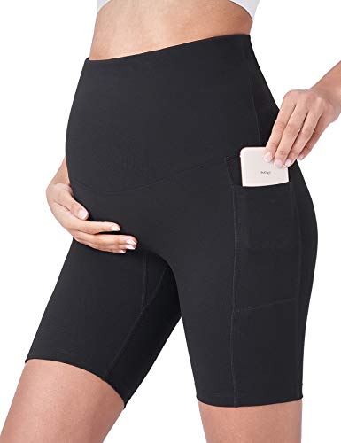 POSHDIVAH Women's Maternity Yoga Shorts Over The Belly Bump Workout Active Short Pants Black 8' Medium