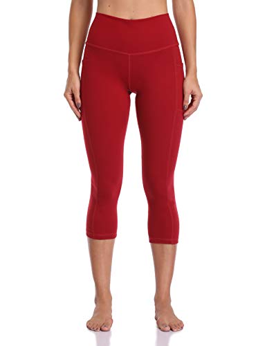 Colorfulkoala Women's High Waisted Yoga Capris 21' Inseam Leggings with Pockets (M, Rose Red)