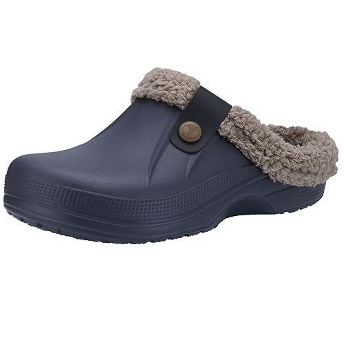 Beslip Classic Fur Lined Clogs Waterproof Winter Fuzzy Slippers for Women Men Indoor and Outdoor Indoor and Outdoor, Grey Women Size 7.5-8.5