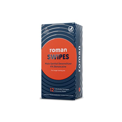 ROMAN Swipes | Fast-Acting, Convenient, Over-The-Counter Wipes Increase Stamina, Formulated with 4% Benzocaine, Features Discreet Packaging | 12-Pack