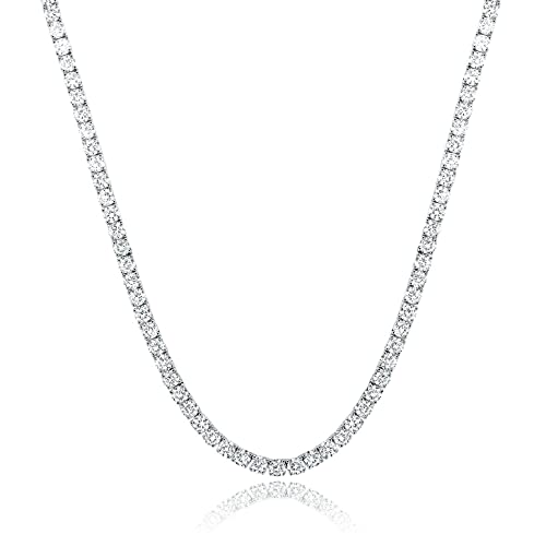 Gemsme 18K White Gold Plated 4.0mm Round Cubic Zirconia Classic Tennis Necklace 20 Inch