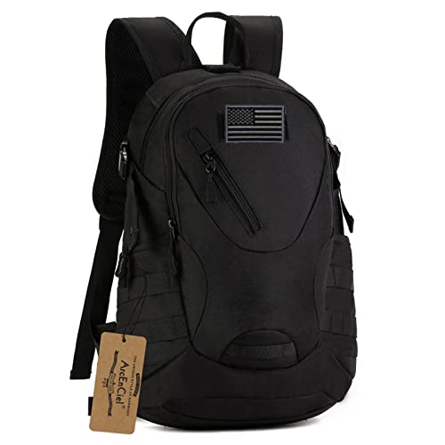 ArcEnCiel 20L Motorcycle Backpack Tactical Bag Rucksacks for Outdoor Camping Trekking with Patch(Black)