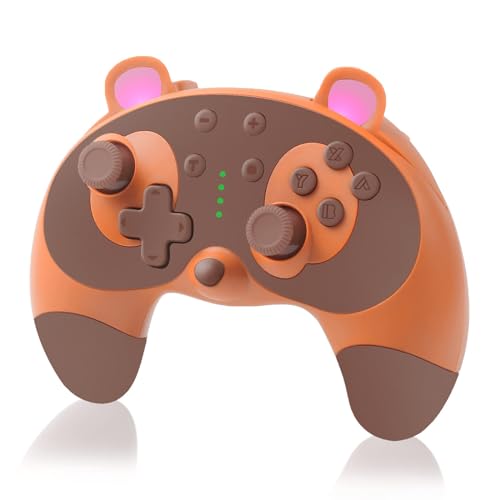 STOGA Switch Controller, Cute Raccoon Animal Switch Pro Controller for Switch Lite/OLED/PC, Wireless Switch Controller with Wake-Up,Gyro Axis,Turbo and Dual Vibration-Brown