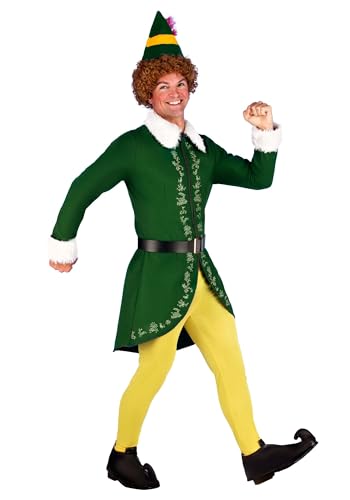 Authentic Buddy The Elf Costume for Adults, Elf Movie Outfit for Men, Christmas Elf Cosplay Holiday Dress-Up M