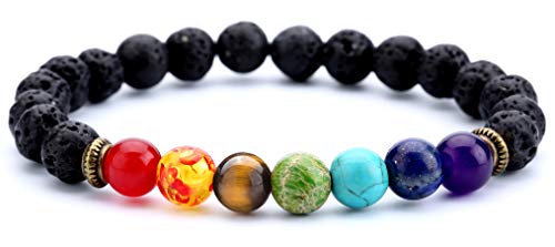 Doitory Men Women 8mm Lava Rock Beads Chakra Bracelet Friend Gifts Elastic Natural Stone Yoga Bracelet Bangle(Lava Chakra)