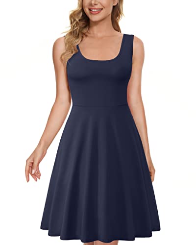 Herou Women Summer Skater Dress Sleeveless A line Tank Skater Dress Navy Large