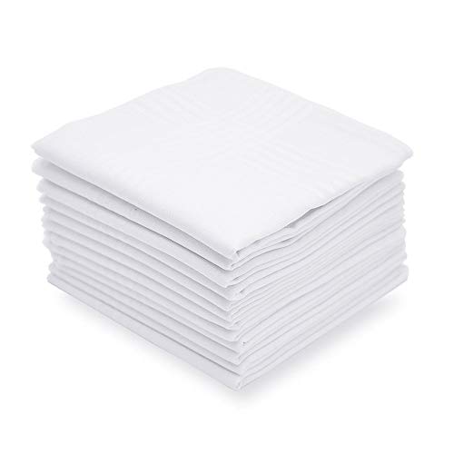 Selected Hanky Men's Handkerchiefs,100% Soft Cotton,White Classic Hankie Pack of 12