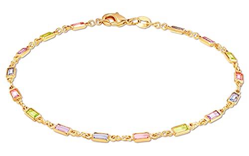 Barzel 18K Gold Plated Baguette Multi Stone Crystal Bracelet For Women- Made In Brazil