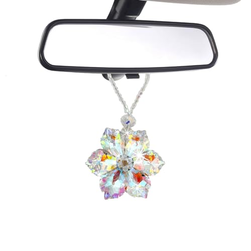 povtii Crystal Flower Car Hanging Ornament, Sun Catcher Lucky Rearview Hanging Decoration Gift for Women, Car Accessories (AB)