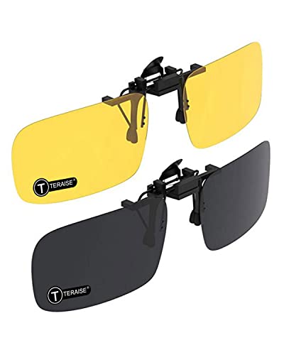 TERAISE Clip on Sunglasses 2-PCS/Day+Night Vision UV400 Flip-Up Sunglasses