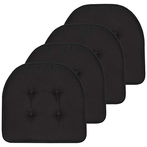 Sweet Home Collection Chair Cushion Memory Foam Pads Tufted Slip Non Skid Rubber Back U-Shaped 17' x 16' Seat Cover, 4 Count (Pack of 1), Black