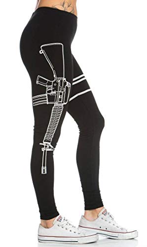 Guns Out Machine Gun Workout Leggings in Black, Made in USA (Plus L, XL, XXL, XXXL)