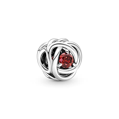 Pandora July True Red Eternity Circle Charm Bracelet Charm Moments Bracelets - Stunning Women's Jewelry - Gift for Women - Made with Sterling Silver & Man-Made Crystal, No Gift Box