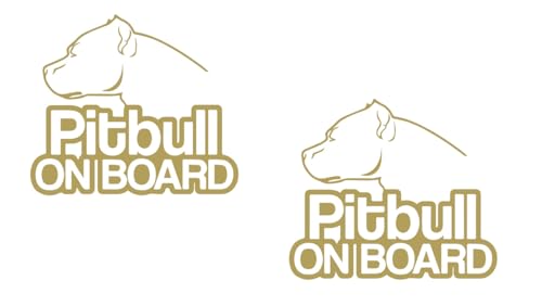 2 Pack - Pitbull On Board | Car Decal Vinyl Sticker Graphics | 11 Inches Wide by 9.4 Inches Height HOM1858B.91 Gold Metallic