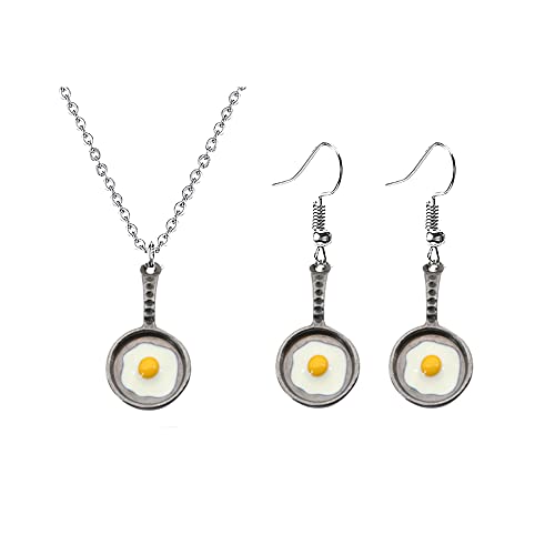 Cooking Baking Chef Pendant Necklace Frying Pan Fried Egg Necklace Earrings Set Kitchen Cooking Gift (necklace & earrings)