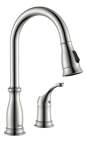APPASO 2 Hole Kitchen Faucet with Pull Down Sprayer, Stainless Steel Brushed Nickel Commercial Kitchen Sink Faucet with Side Single Handle, APS278BN