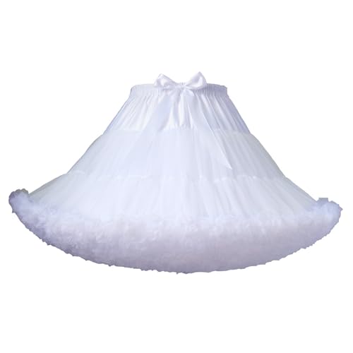 ZLQQ Womens 3-Layered Pleated Tulle Petticoat Tutu Puffy Party Cosplay Skirt, White, Size One Size