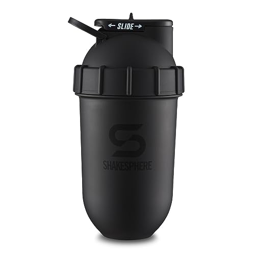 SHAKESPHERE Tumbler: Protein Shaker Bottle and Smoothie Cup, 24 oz - Bladeless Blender Cup Purees Raw Fruit with No Blending Ball - Drink Powder Mix Shake Mixer for Pre Workout, Gym (Matte Black)